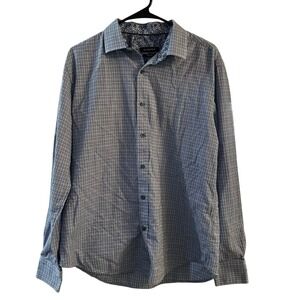 Bugatchi Shaped Fit Button-Down Shirt Men's Large Blue Geometric Tile Cotton